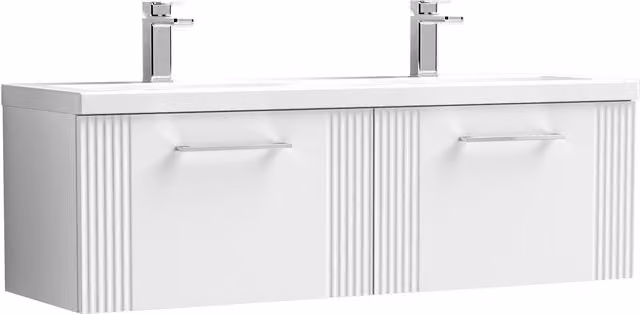 Balterley Wall Hung 2 Drawer Vanity Unit with 2 Ceramic Basins, Satin White, W: 120 cm – 1