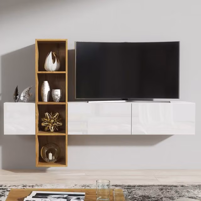 Creative Furniture Wally Modern TV Unit in Oak and White, W/D/H: 180 x 35 x 120 cm