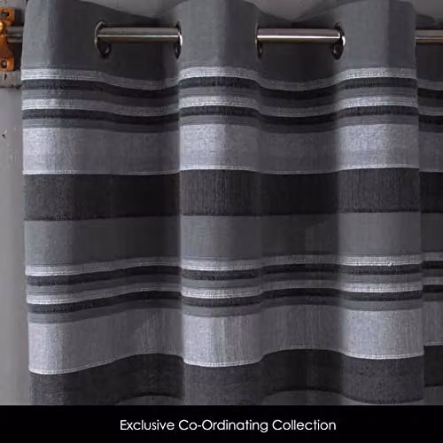 Homescapes Grey Cotton Morocco Striped Eyelet Curtain Pair, Width: 140 cm, Drop: 137 cm – 7