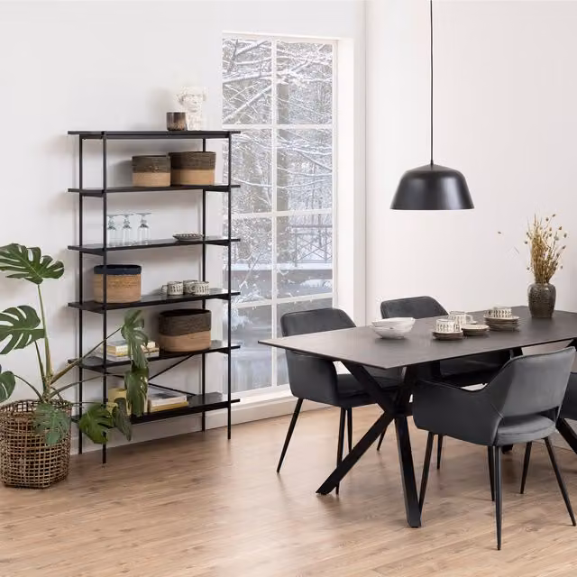 Furniture To Go Angus Bookcase with 5 Shelves in Black Ash and Metal