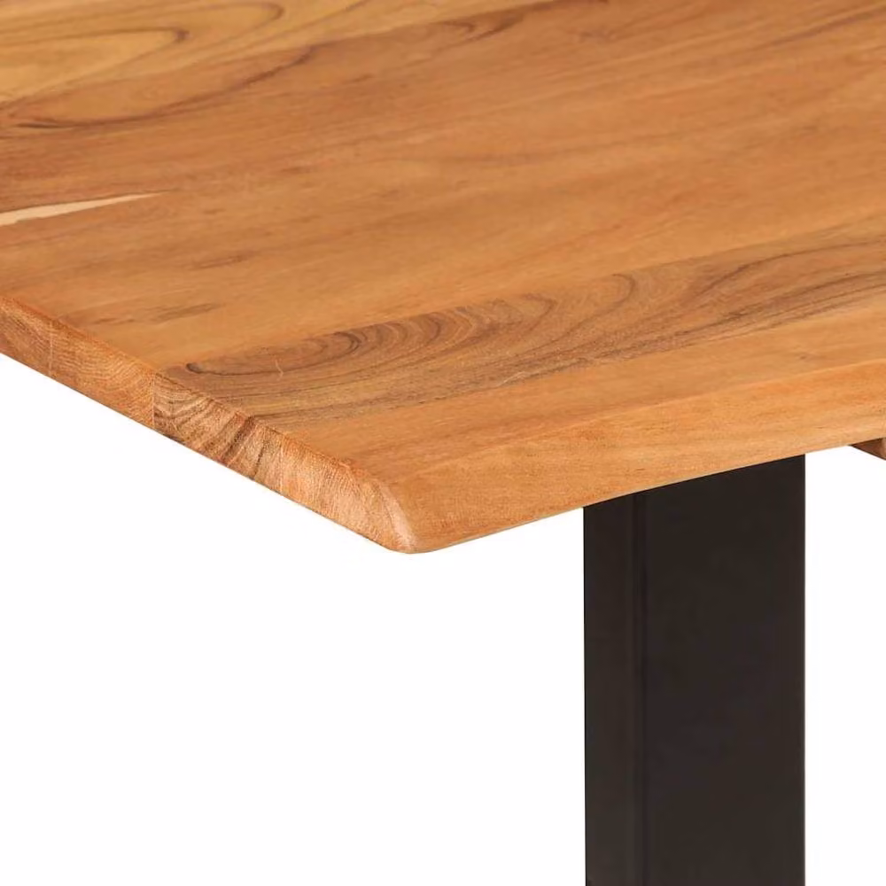 Berkfield Home Industrial Live Edge Solid Acacia Wood Dining Table in Brown and Black, W/D/H: 154 x 80 x 76 cm – 4