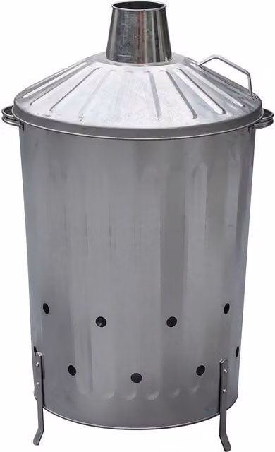 Simpa 90L Galvanised Steel Incinerator with Flip Lid in Metallic Silver