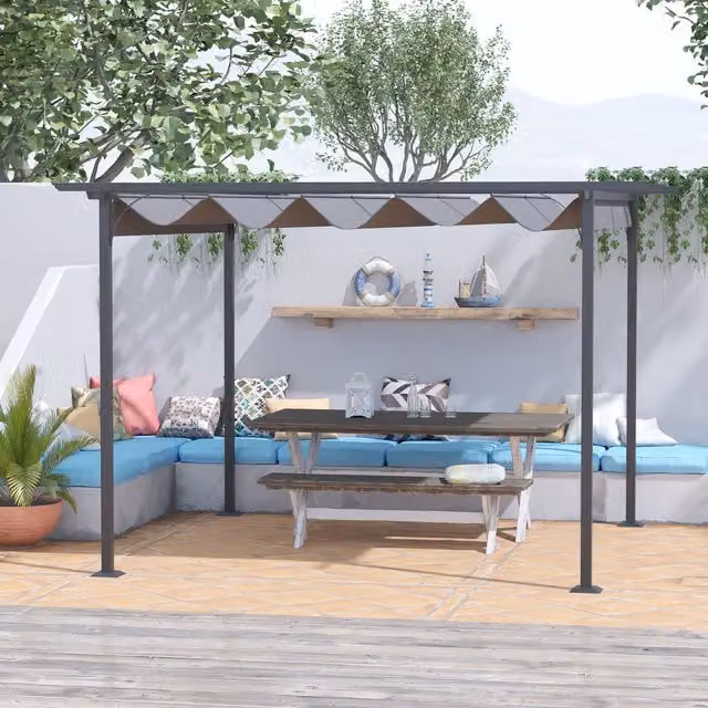 Outsunny Steel Pergola Gazebo Awning in Grey