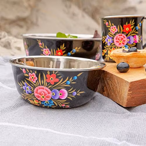 Billy Can Carbon Pansy Hand-Painted Floral Dessert Bowl in Black, 14.5 cm – 3