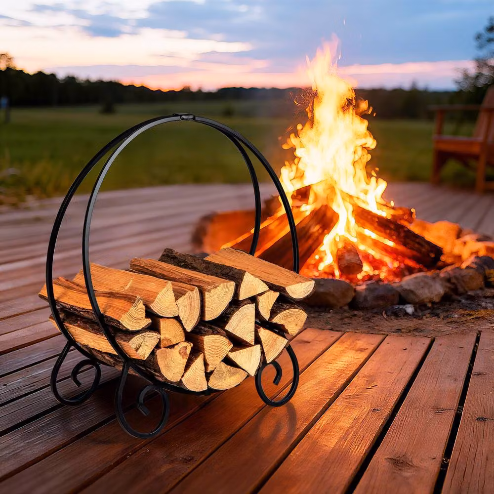 Gymax Folding A-frame Firewood Rack and Log Hoop in Black – 2