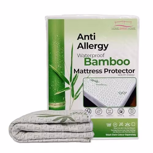 Home Sweet Home UK Luxury Bamboo Waterproof Mattress Protector, Super King, White, W/D/H: 200 x 200 x 40 cm – 1