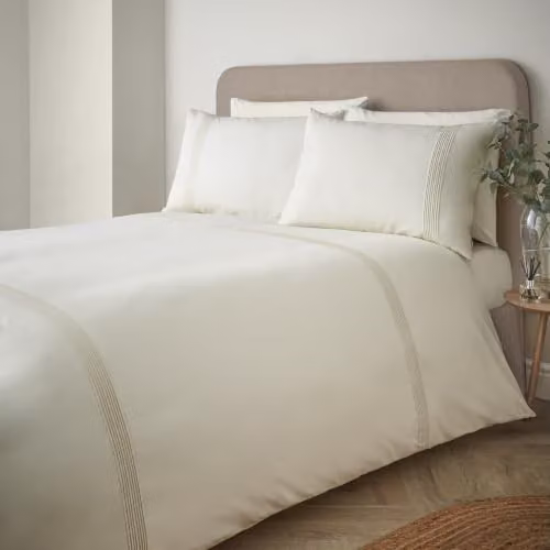 Catherine Lansfield Percale Cotton Duvet Cover and Pillowcase Set, Beige, W/D/H: 135 x 200 cm and 50 x 75 cm
