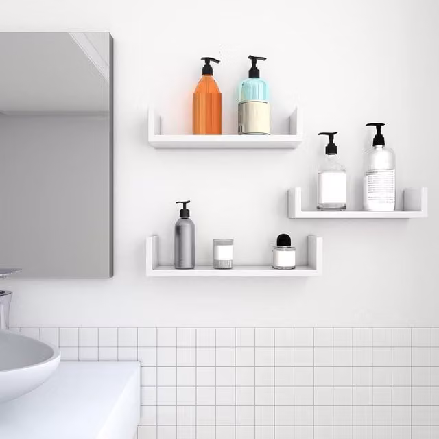 SONGMICS Set of 3 White Glossy Floating Wall Shelves