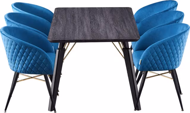 Vittorio Cosmo LUX Modern Rectangular Dining Set with Table and 6 Blue Chairs