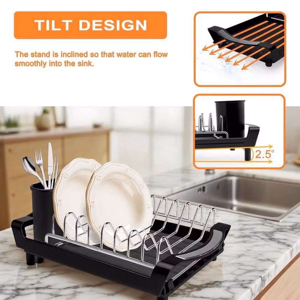 FORGEVIO Black Coated Steel Rectangular Dishware Drying Rack with Drip Tray – 2