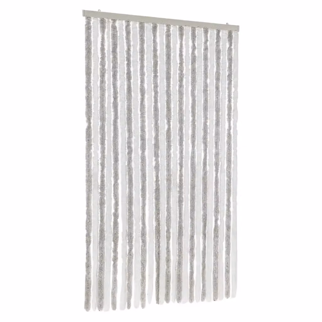 Berkfield Home Chenille Fly Curtain in Light Grey and White, W: 100 cm, H: 220 cm – 2