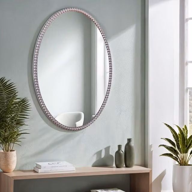 Home Garden Direct Amalfi Oval Vintage Wall Mirror in Silver, W: 60 cm, H: 80 cm – 1