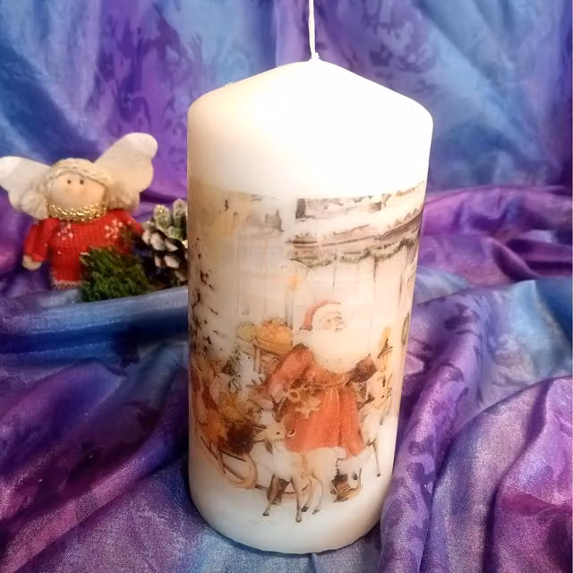Viki Christmas Santa Pillar Candle, White, Pack of 10