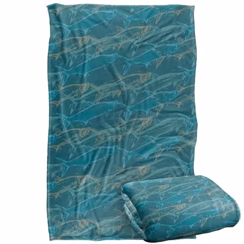 JQ Licensing Tarpon Mosaic Fishing Pattern Super Soft Fleece Throw Blanket, Multicolour, W: 91 cm, L: 147 cm