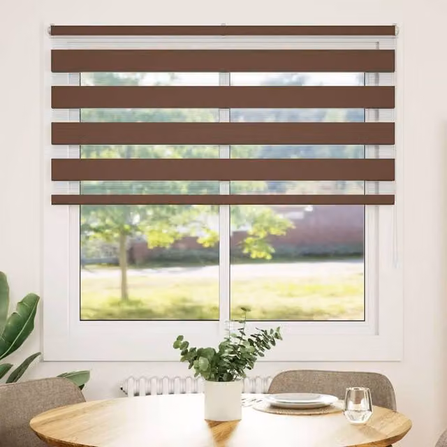 Berkfield Home Brown Zebra Day and Night Blind with Polyester Fabric, W: 145 cm, H: 150 cm – 1