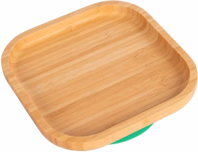 Tiny Dining Children's Bamboo Suction Square Plate in Green