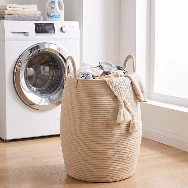 FORGEVIO 65L Collapsible Laundry Basket with Removable Bag, Beige, H: 53 cm, W: 40 cm, D: 40 cm