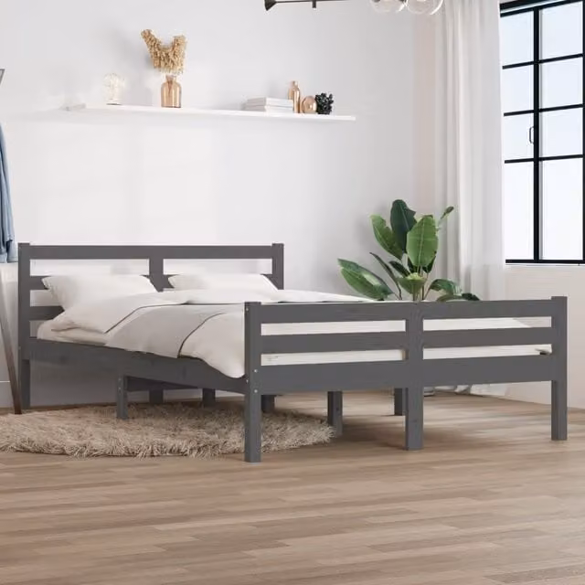 Berkfield Home Modern Grey Solid Pine Wood Bed Frame W/D/H: 140 x 190 cm – 1