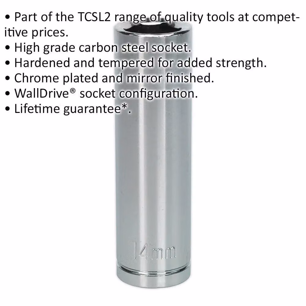 Loops 14mm Deep Drive Socket 1/2 inch Square Drive in Silver Chrome Plated Carbon Steel – 2