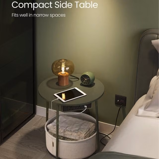 VASAGLE Charging Side Cabinet with Basket Holder in Green