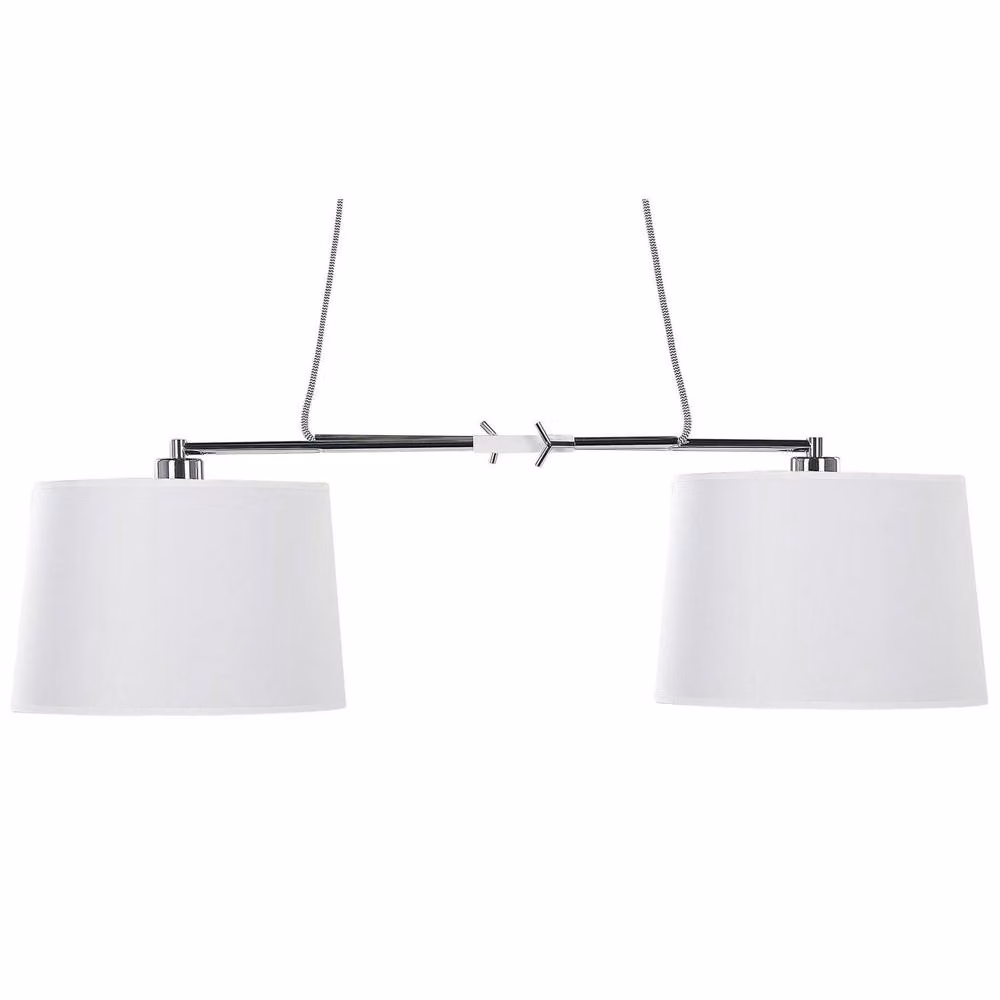 Wyld and Coco Two Light White Fabric Cylinder Pendant Light with Chrome Metal Finish and Adjustable Height – 2