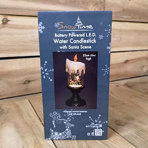 Snowtime LED Christmas Water Spinner Candlestick with Santa Scene in White, Black or Multicolour, Height: 25 cm – 3