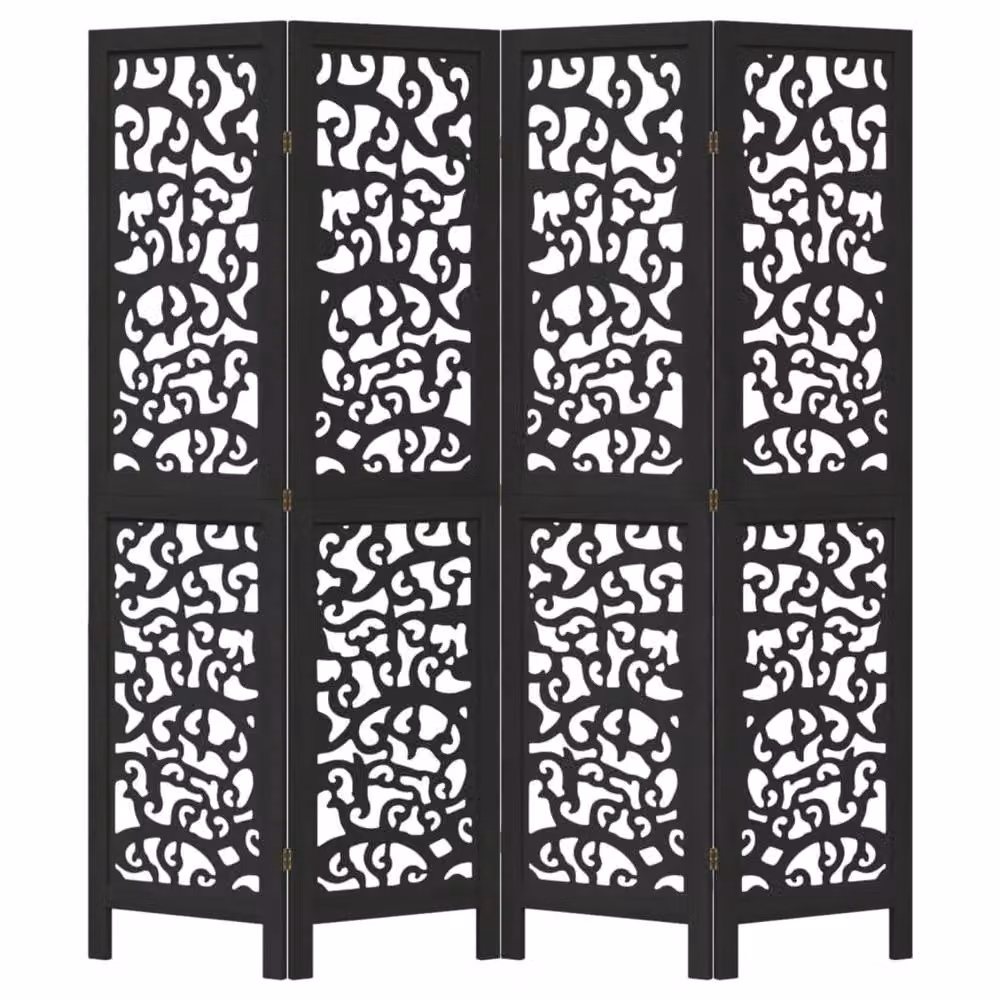 Berkfield Home 4-Panel Black Solid Paulownia Wood Room Divider – 3