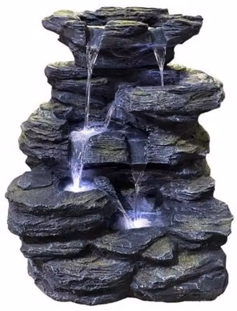 Tranquility Water Features Hokah Fals Rock Effect Cascade Water Feature in Grey Resin
