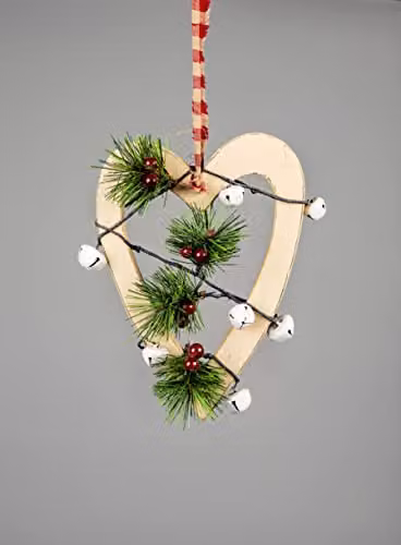 Shatchi Wooden Heart Hanging Ornament in White and Green, W/D/H: 23 x 1.2 x 30 cm