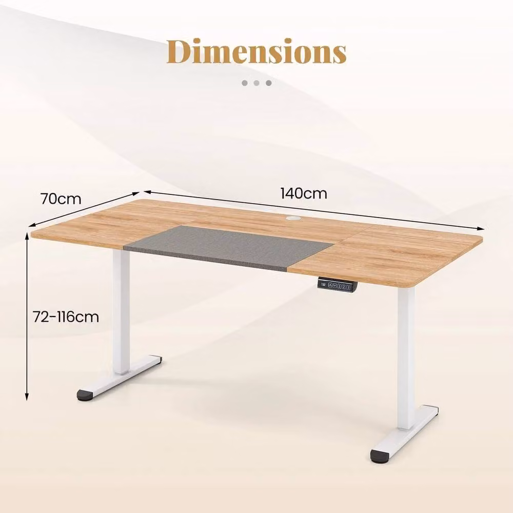 KORVIXA Electric Height Adjustable Computer Desk in Beige, W: 140 cm, D: 70 cm, H: 72 cm – 2