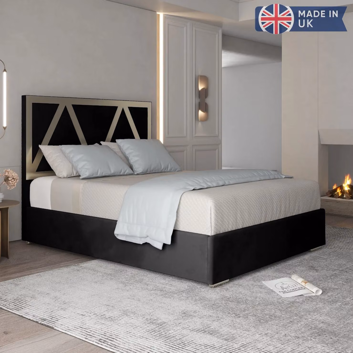 KDMD Belgrave Upholstered Soft Velvet Metal Designer Bed Frame in Black, W/D/H: 90 x 190 cm – 2