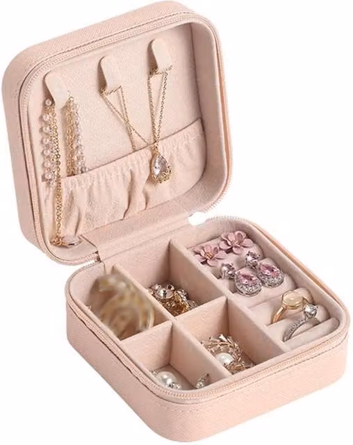 KORVIXA Pink and Green Portable Fabric Jewellery Box Organizer