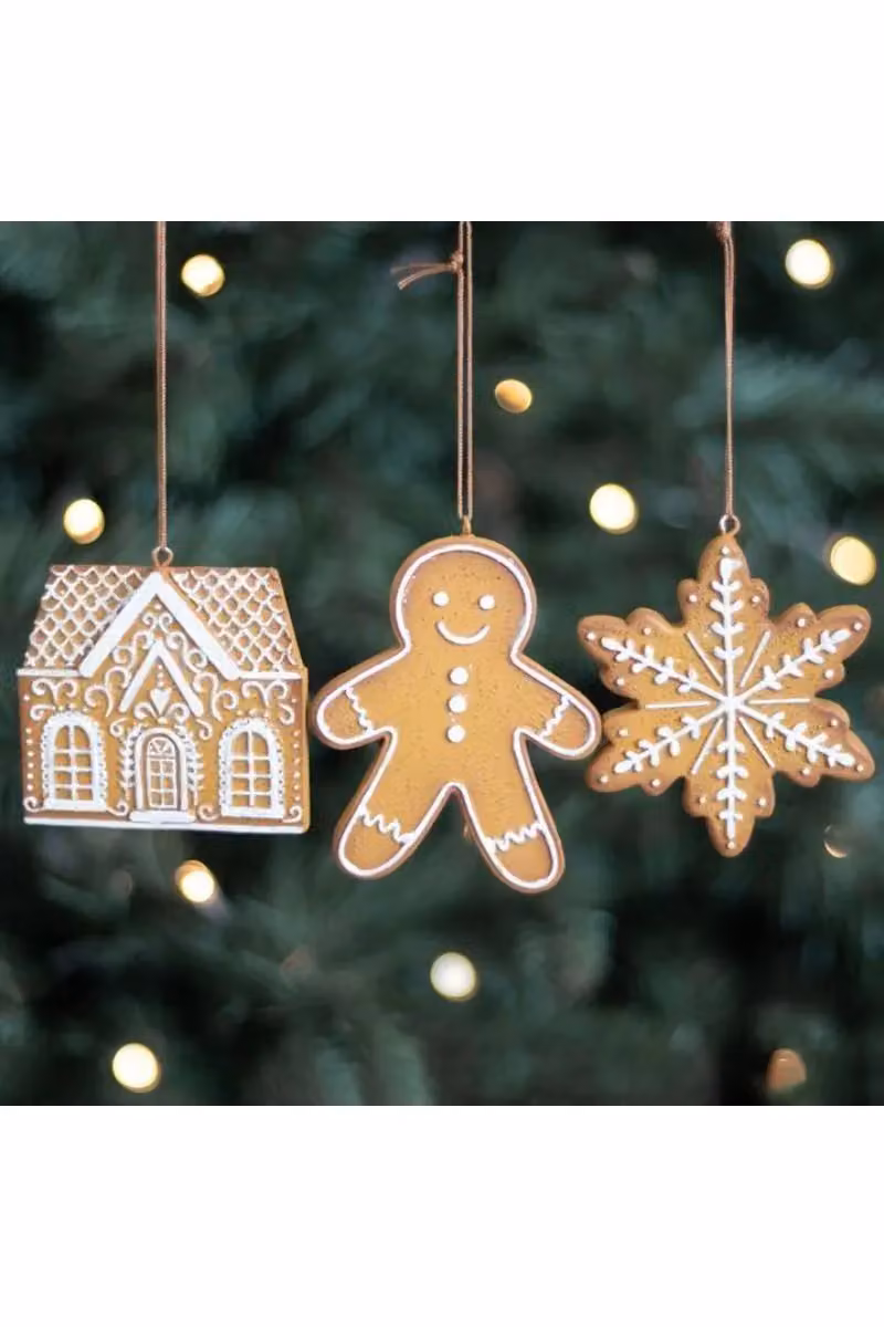 KDMD Set of 3 Brown Gingerbread Hanging Wood Christmas Decorations – 3
