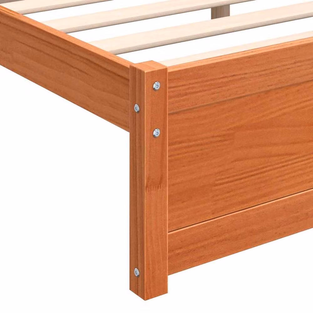 Berkfield Home Solid Pine Wood Bed Frame in Wax Brown, W/D/H: 205.5 x 185.5 x 51 cm – 4