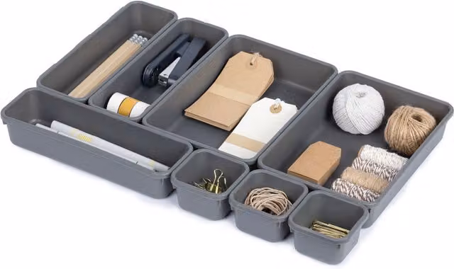 LIVIVO 8-Piece Interlocking Grey Plastic Drawer Organiser and Divider Set – 1