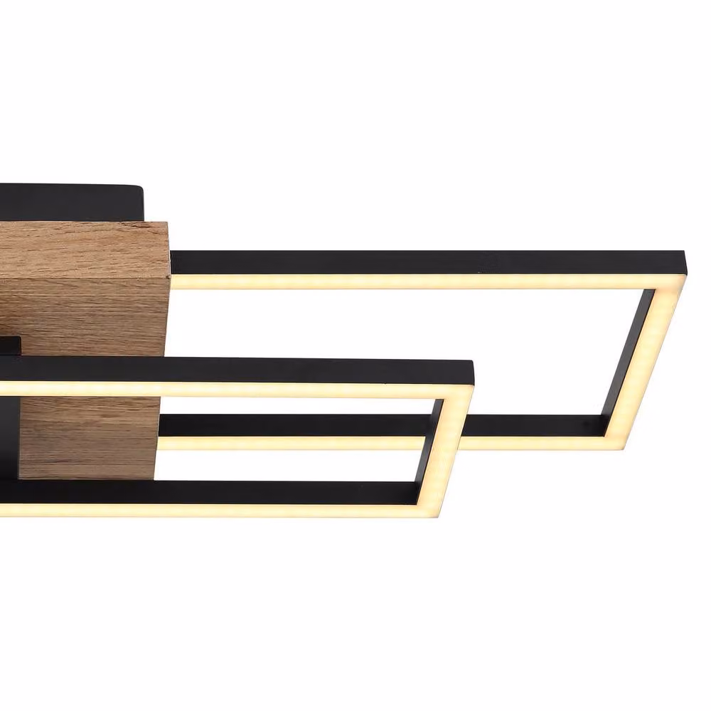 Netlighting Kendra Modern Rectangular Semi Flush Ceiling Light, Black, W: 60 cm, D: 15 cm, H: 15 cm, 2x LED 3000K Warm White – 2