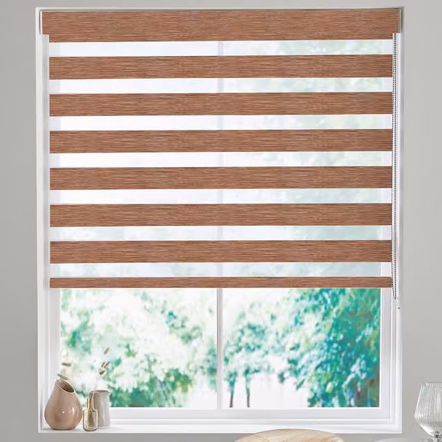 Terrys Made to Measure Striped Day and Night Blind in Brown Wood