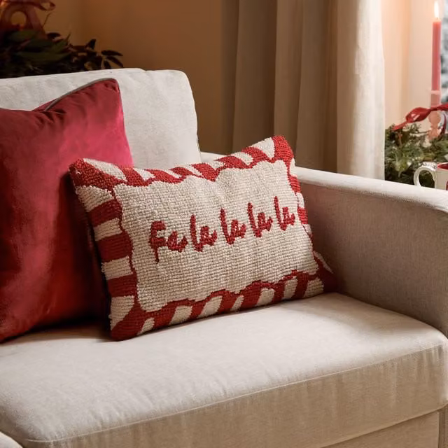 Furn Candy Fa La La Red Striped Rectangular Tufted Cushion W/D/H: 50 x 30 x 30 cm