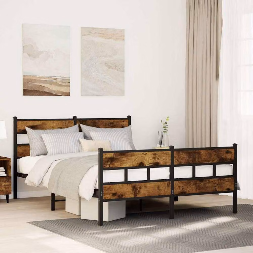 Berkfield Home Metal Bed Frame in Smoked Oak Brown, W/D/H: 135 x 190 cm Double – 2