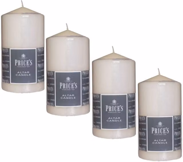 Price's Unscented Smokeless Non Drip Altar Pillar Candle, White, H 15 cm x W 8 cm x D 8 cm