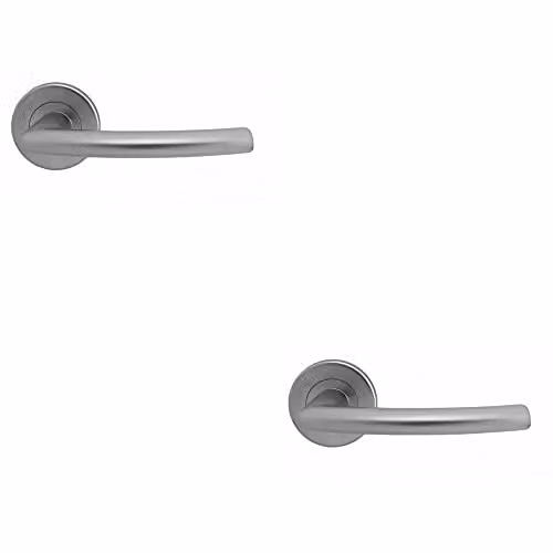 Loops 2 Pack Oval Shaped Curved Bar Door Handles with Concealed Fix Round Rose in Brushed Satin Chrome