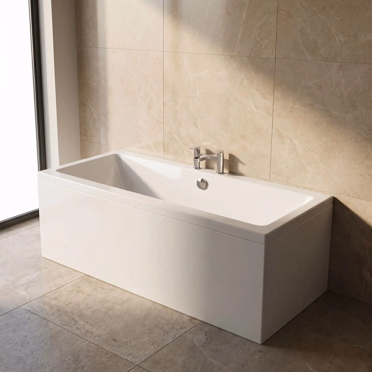 Balterley Square Thin Edge Double Ended Rectangular Shower Bath with Leg Set, White, W/D/H: 170 x 70 x 40 cm – 3