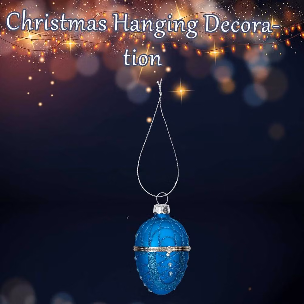 VFM e-Store Blue Glass Oval Egg Christmas Hanging Decoration, H: 11 cm, W: 7 cm – 2