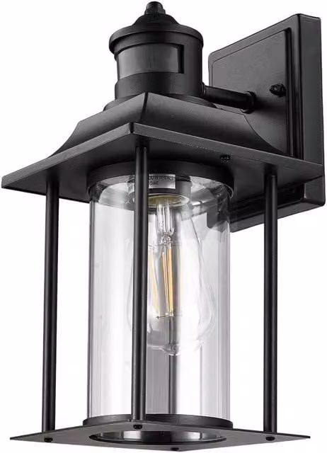 EONLION Black Outdoor LED Wall Light with PIR Motion Sensor and Aluminium Lantern Design for Garden and Terrace