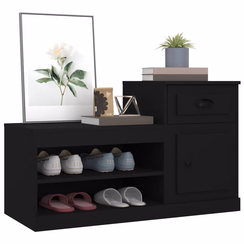 Berkfield Home Modern Black Wall Mounted Shoe Cabinet with Integrated Seat, W/D/H: 100 x 42 x 60 cm – 3
