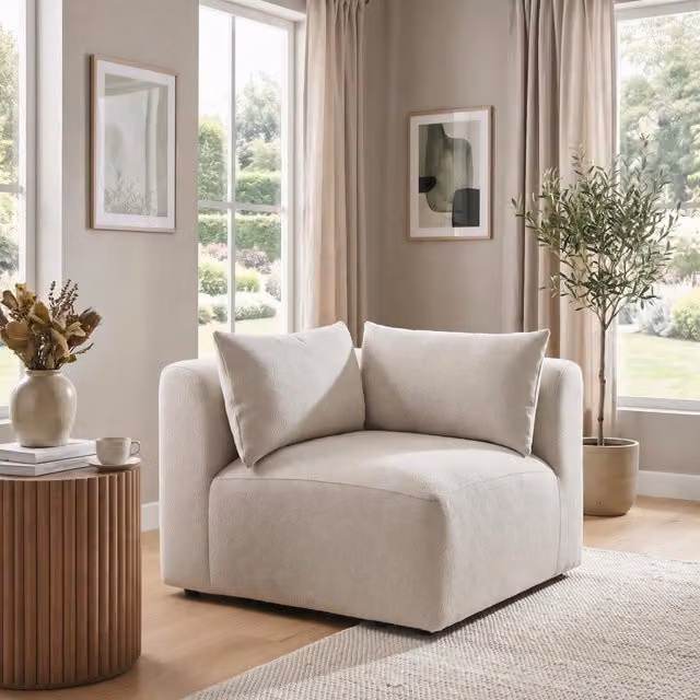 Furniturebox UK Drift Boucle Corner Section Armchair for Modular Sofa in Beige