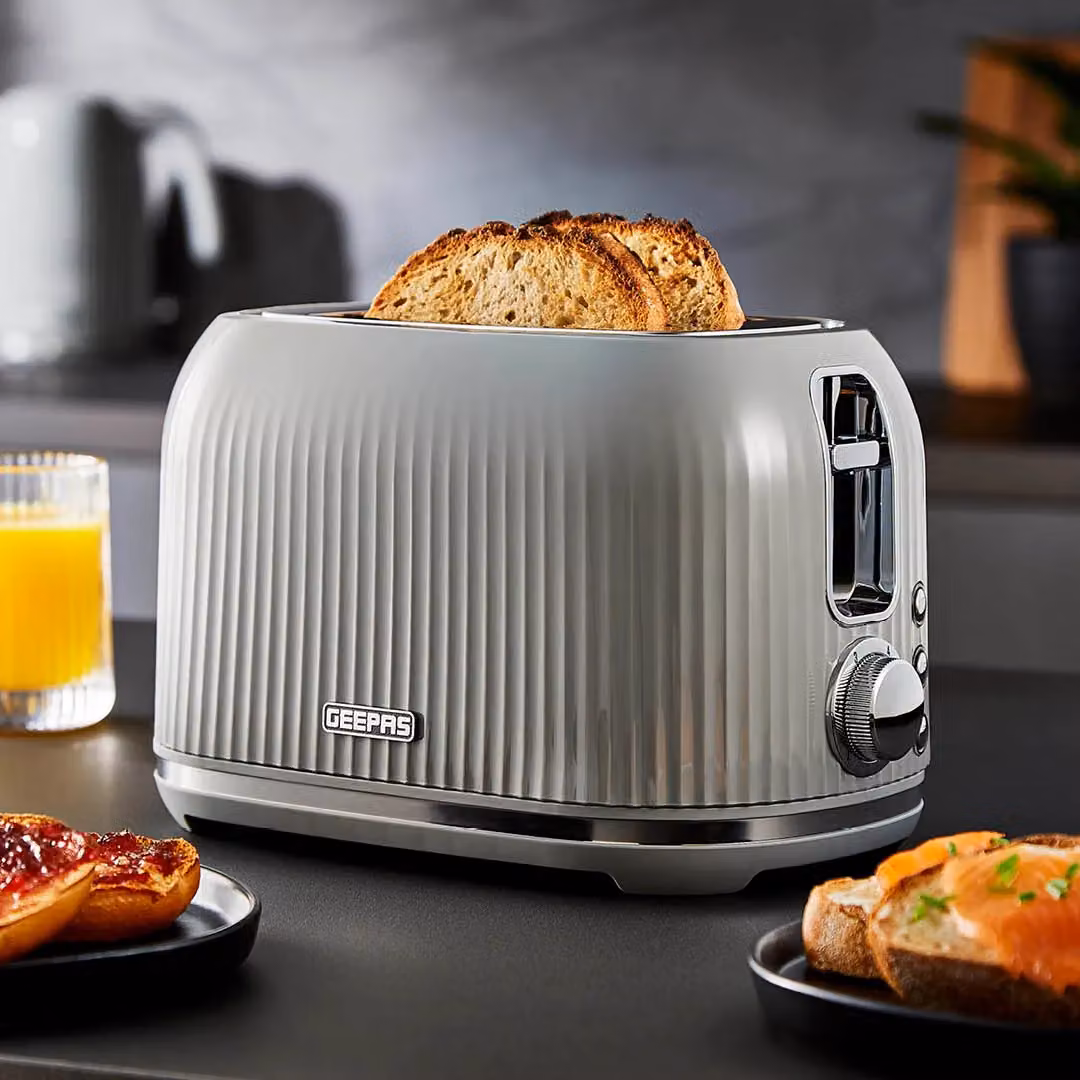 Geepas Fluted Collection 1000W 2 Slice Toaster in Grey – 2