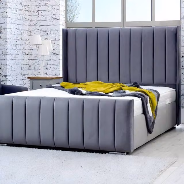 Paradise Beds Ltd Sleep Wave Grey Velvet Bed Set with Headboard, Bed Frame and Nightstand, W/D/H: 180 x 200 cm