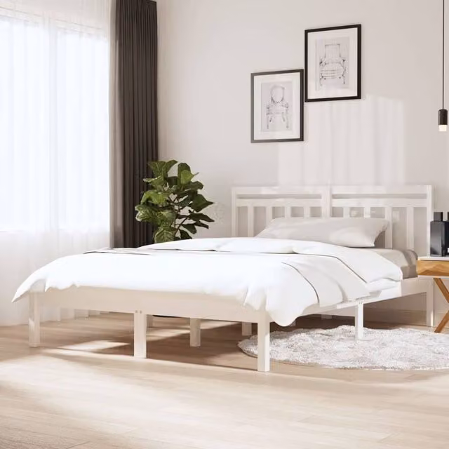 Berkfield Home White Solid Wood Pine Bed Frame W: 140 cm, L: 200 cm