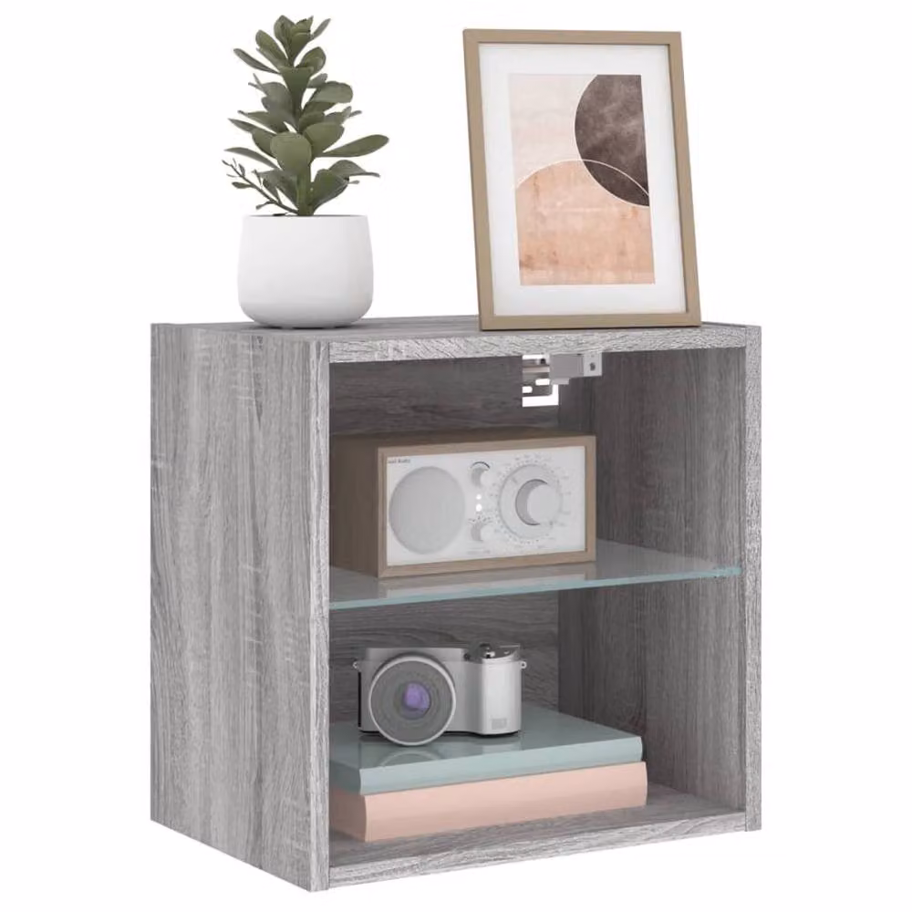 Berkfield Home Wall-mounted Bedside Cabinet with Integrated LED Lights in Grey Sonoma – 3
